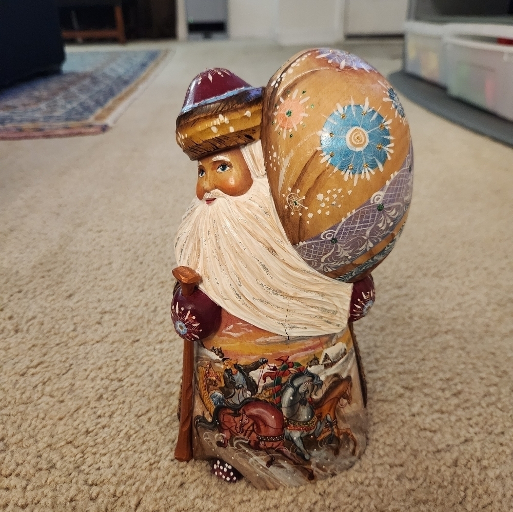 Wooden Carved Santa Saint Nicholas Holiday Christmas Sculpture 10"